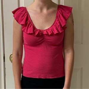 🌷3 for$25🌷Tommy Hilfiger Denim, US M, Pink Striped Sleeveless Ruffle Top